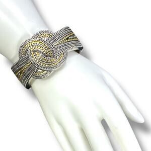 Vintage Quality Susan Graver Silver Tone And Gold Tone Cuff Knot Bracelet